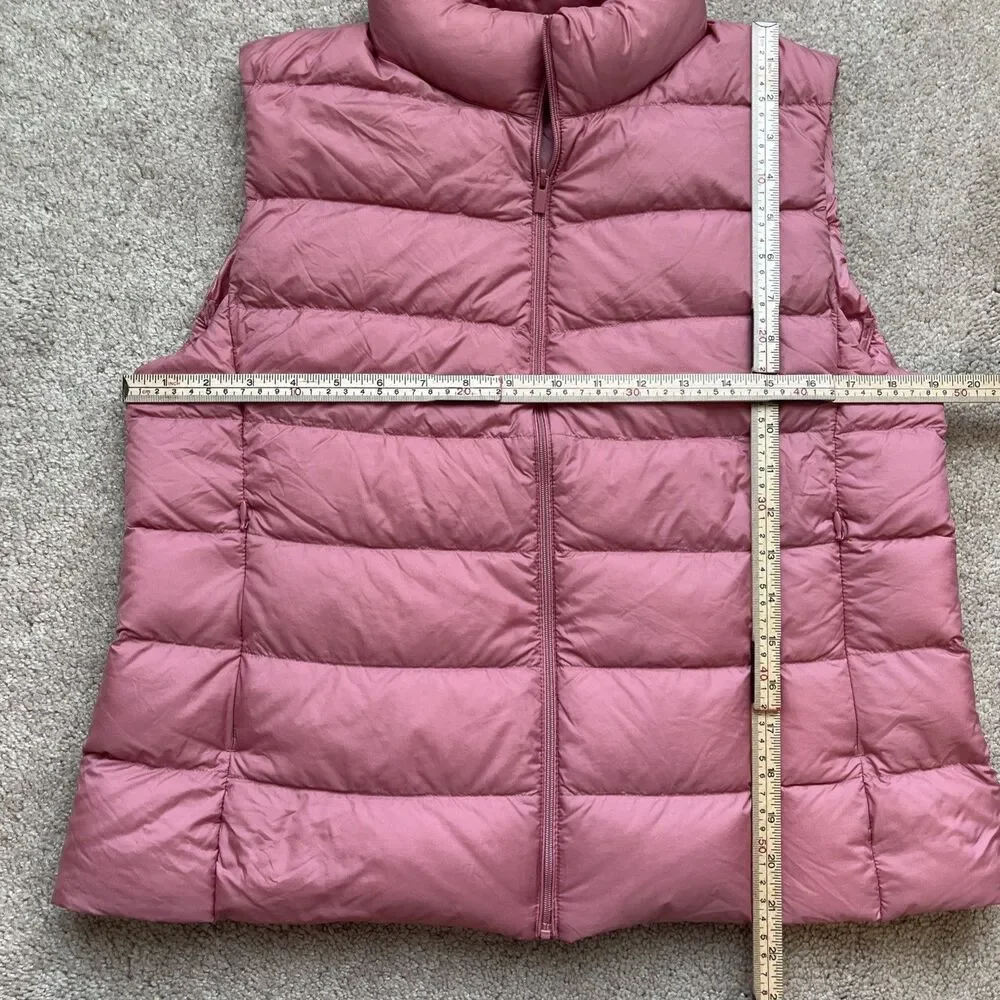 Uniqlo Down Puffer Vest Womens Medium Pink Ultra Light Zip Packable Bag Layer